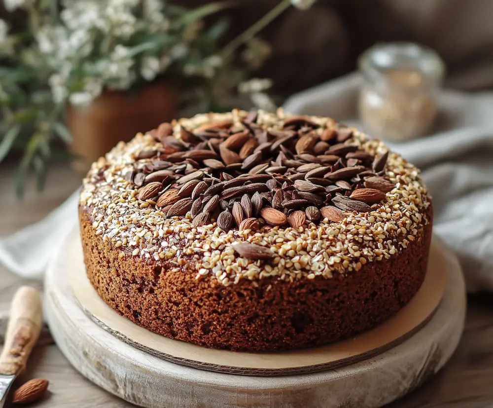 cake with almonds on a plate